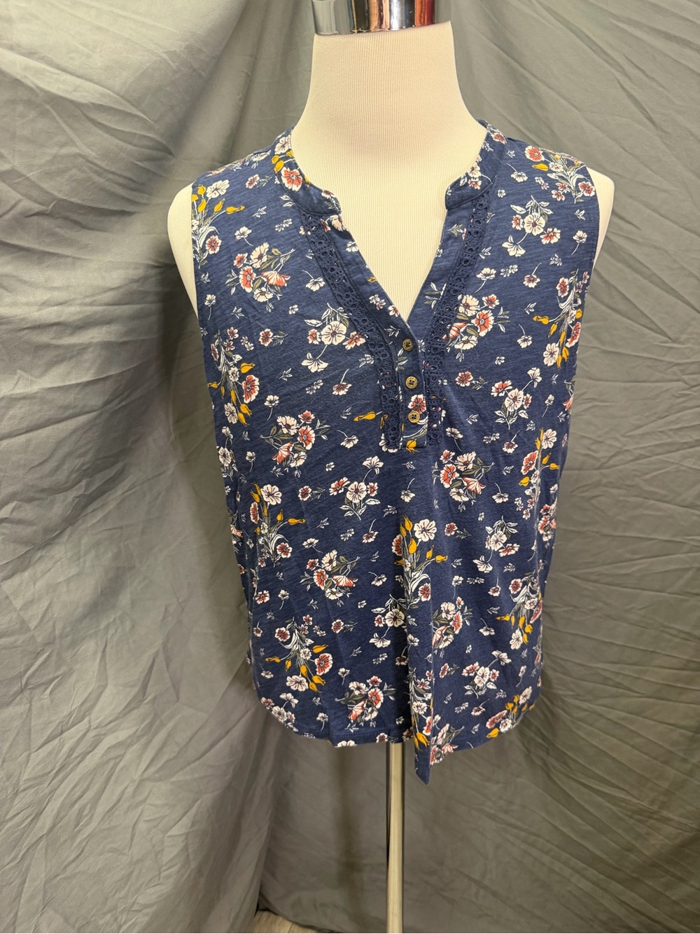 Angels Navy Floral Henley Tank